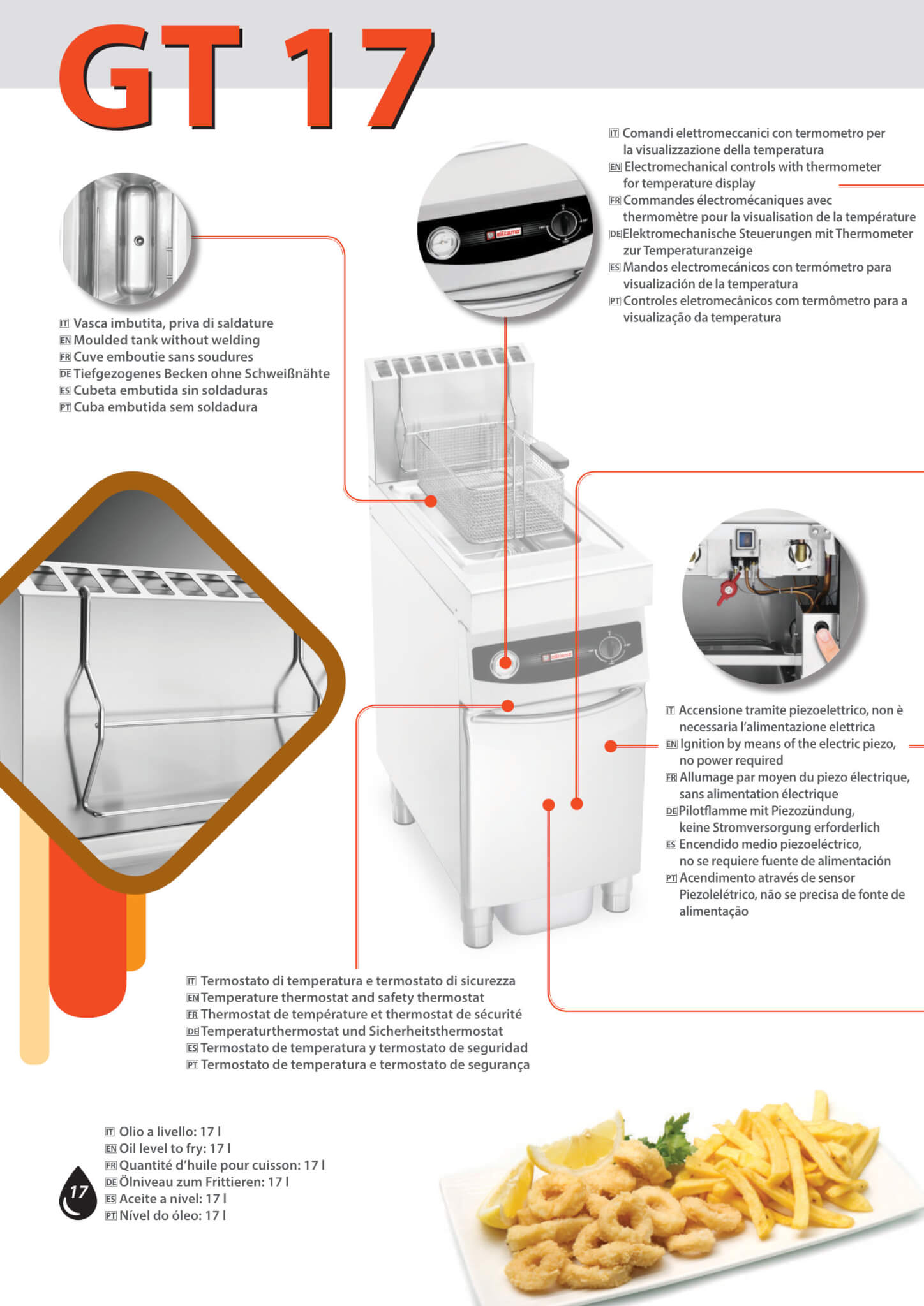 Gas fryer 17 lt depth 70 cm on cabinet deep-drawn tub Elframo Gas fryer 17 lt depth 70 cm on cabinet deep-drawn tub Elframo