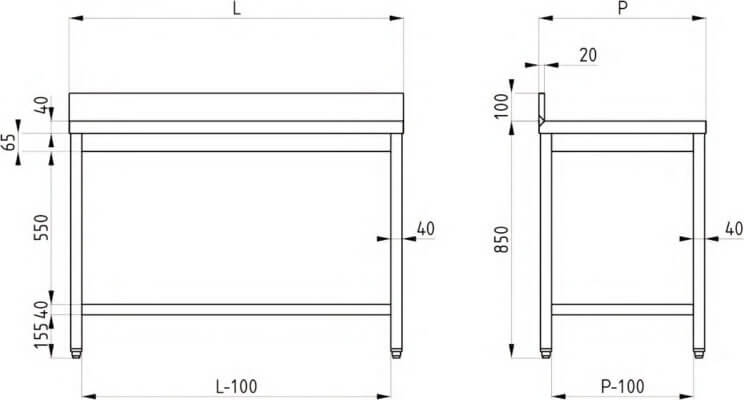 Tavolo lavoro in acciaio inox AISI304 con telaio e alzatina 150 x 70 cm Tavolo lavoro in acciaio inox AISI304 con telaio e alzatina 150 x 70 cm