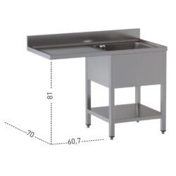 1-Kammer-Edelstahlspüle mit überstehender Abtropffläche, Geschirrspülerfach und Ablage 1-Kammer-Edelstahlspüle mit überstehender Abtropffläche, Geschirrspülerfach und Ablage