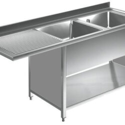 2-Becken-Waschbecken mit Abtropffläche links/rechts, Geschirrspülerfach und Ablage