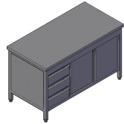 Tavolo inox armadiato neutro con cassettiera e porte scorrevoli interamente in AISI 304 Tavolo inox armadiato neutro con cassettiera e porte scorrevoli interamente in AISI 304
