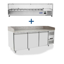 Ventilated refrigerated pizzeria counter 3 doors 2 Mt with display case 10 GN1/4 Atosa
