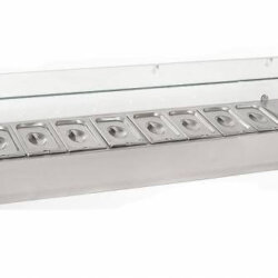 Ventilated refrigerated pizzeria counter 3 doors 2 Mt with display case 10 GN1/4 Atosa Ventilated refrigerated pizzeria counter 3 doors 2 Mt with display case 10 GN1/4 Atosa