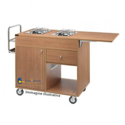 Carrello per Servizio Flambé al Tavolo Professionale 2 Piastre a 1 Fuoco Separato Forcar CF1202