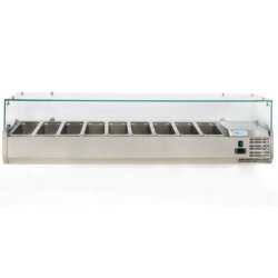 Professionelle statische Kühlvitrine für Pizzeria 180cm +2°+8°C 9 GN 1/4 Tabletts