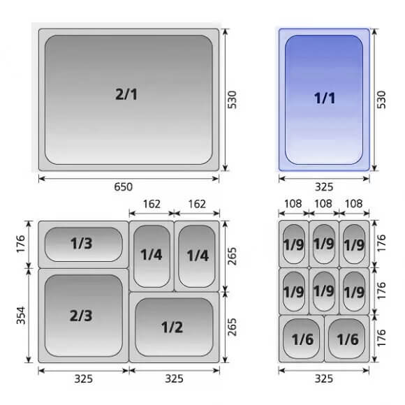 Stainless gastronorm pan GN 1/1 325x530 mm Stainless gastronorm pan GN 1/1 325x530 mm