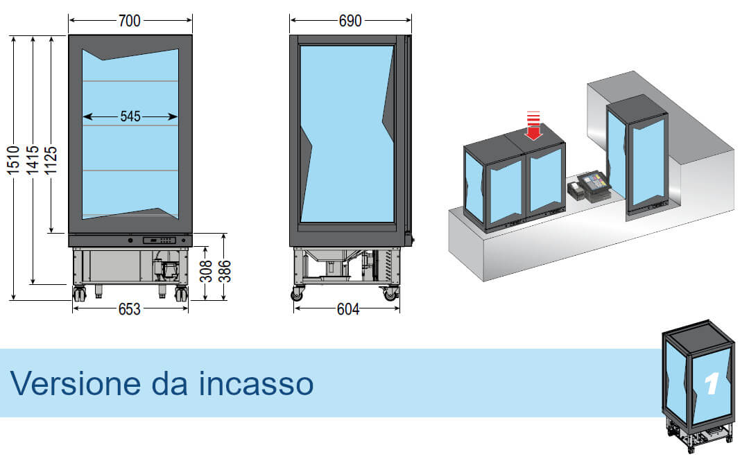 Kühlvitrine +5/-20 °C 275 Lt mit LED-Beleuchtung L. 70 cm Tecfrigo Kühlvitrine +5/-20 °C 275 Lt mit LED-Beleuchtung L. 70 cm Tecfrigo