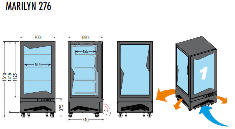 Kühlvitrine +5/-20 °C 275 Lt mit LED-Beleuchtung L. 70 cm Tecfrigo Marilyn 276