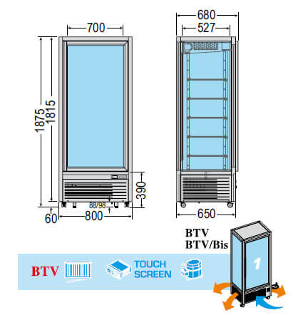 Vetrina refrigerata +5/-18 °C 550 Lt con illuminazione led L. 80 cm Tecfrigo Vetrina refrigerata +5/-18 °C 550 Lt con illuminazione led L. 80 cm Tecfrigo