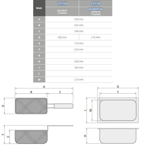Professioneller elektrischer Nudelkocher 11 Lt Arbeitsplatte 2 Körbe 3,5 kW Fimar CP11N Professioneller elektrischer Nudelkocher 11 Lt Arbeitsplatte 2 Körbe 3,5 kW Fimar CP11N