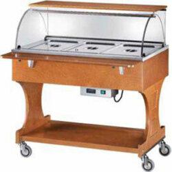 Bain-Marie-Wagen aus Holz +30/+90°C 3 GN 1/1 111x75x126 cm Forcar CL 2778 Bain-Marie-Wagen aus Holz +30/+90°C 3 GN 1/1 111x75x126 cm Forcar CL 2778
