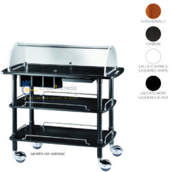 Carrello di Servizio Professionale Legno Massello 3 Ripiani Cupola Plaxiglass 110x55x114 cm Forcar CLC 2013