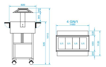Carrello Espositore Bagnomaria Aperto Neon +30/+90°C 4GN 1/1 148x82x141cm Forcar ELC 2828 Carrello Espositore Bagnomaria Aperto Neon +30/+90°C 4GN 1/1 148x82x141cm Forcar ELC 2828