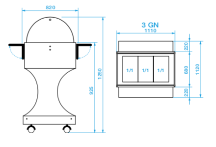 Bain-Marie-Wagen aus Holz +30/+90°C 3 GN 1/1 111x82x125 cm Forcar CL 2777 Bain-Marie-Wagen aus Holz +30/+90°C 3 GN 1/1 111x82x125 cm Forcar CL 2777