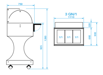 Bain-Marie-Wagen aus Holz +30/+90°C 3 GN 1/1 111x75x126 cm Forcar CL 2778 Bain-Marie-Wagen aus Holz +30/+90°C 3 GN 1/1 111x75x126 cm Forcar CL 2778