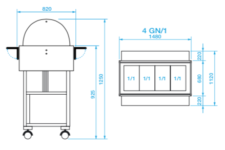 Holz-Bain-marie-Wagen Kuppel +30/+90°C 4GN 1/1 148x82x125 cm Forcar ELC 2832 Holz-Bain-marie-Wagen Kuppel +30/+90°C 4GN 1/1 148x82x125 cm Forcar ELC 2832