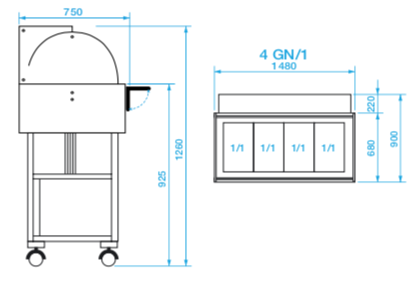 Bain-marie-Wagen +30/+90°C 4GN 1/1 148x75x126 cm Forcar ELC 2834 Bain-marie-Wagen +30/+90°C 4GN 1/1 148x75x126 cm Forcar ELC 2834
