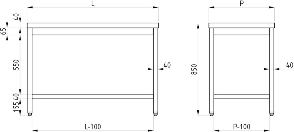 Tavolo a giorno acciaio Aisi 304 con telaio inferiore senza alzatina profondità 60 cm Tavolo a giorno acciaio Aisi 304 con telaio inferiore senza alzatina profondità 60 cm