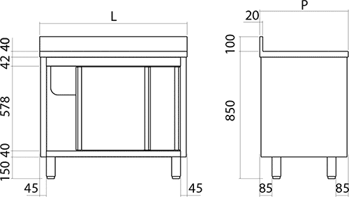 Waschtisch 1 Waschbeckenschrank Flügeltür Edelstahl Aisi 430 Tiefe 60 cm Waschtisch 1 Waschbeckenschrank Flügeltür Edelstahl Aisi 430 Tiefe 60 cm