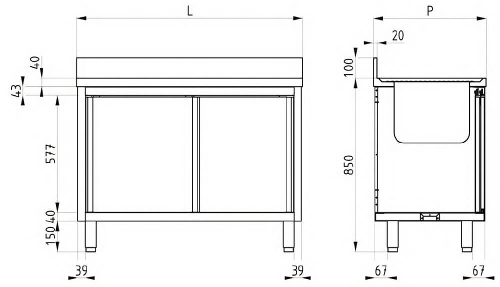 Schrankwaschtisch 2 Becken Geschirrspülerfach rechts Edelstahl Aisi 430 Tiefe 70 cm Schrankwaschtisch 2 Becken Geschirrspülerfach rechts Edelstahl Aisi 430 Tiefe 70 cm
