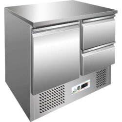 Statisch gekühlte Saladette Edelstahl oben 1 Tür 2 Schubladen +2°C/+8°C Forcar G-S901-2D
