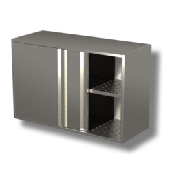 Wall cabinet with sliding doors professional stainless steel perforated shelves dish drainer Wall cabinet with sliding doors professional stainless steel perforated shelves dish drainer