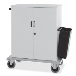 Mini bar fridge refilling trolley ideal for hotel in painted sheet metal with doors and basket
