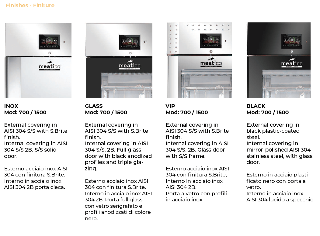 Finiture disponibili sui frollatori carne e stagionatori salumi e formaggi Everlasting