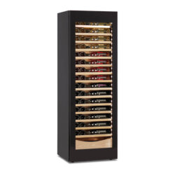 Ventilated wine cellar capacity 112 bottles, temperature +2°C +20°C, frameless glass door removable wooden shelves